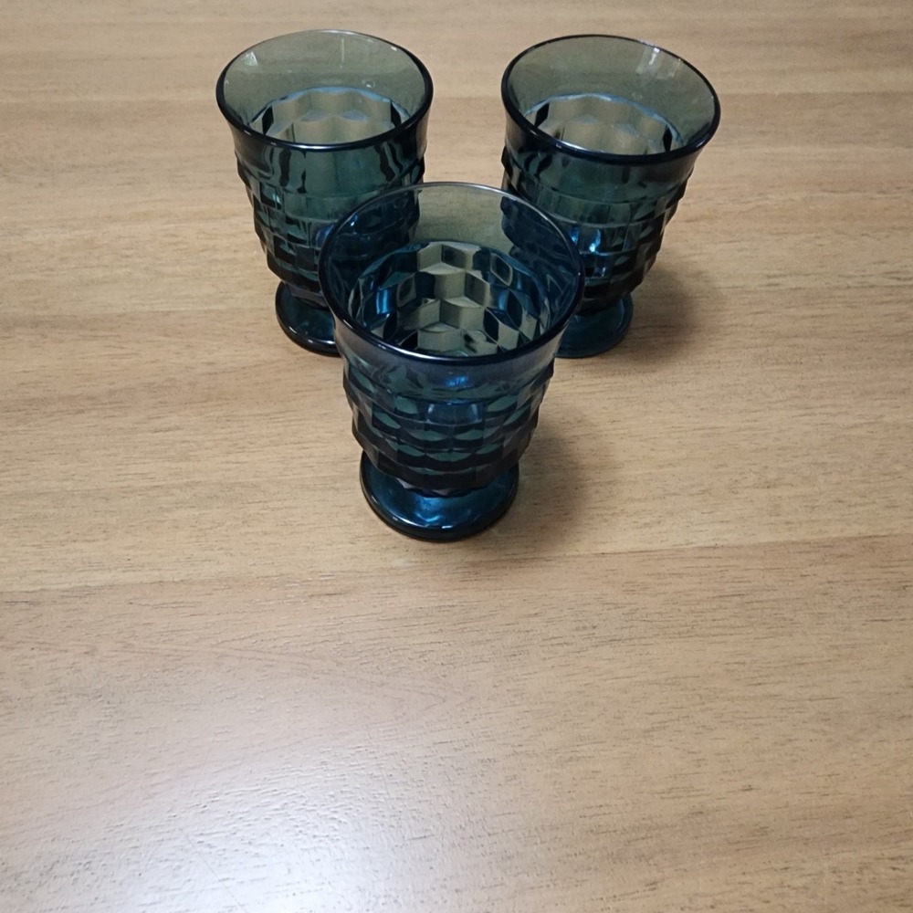 3- Riviera Whitehall Cubist‎ Indiana Glass  Small Juice Footed Tumbler 4"
